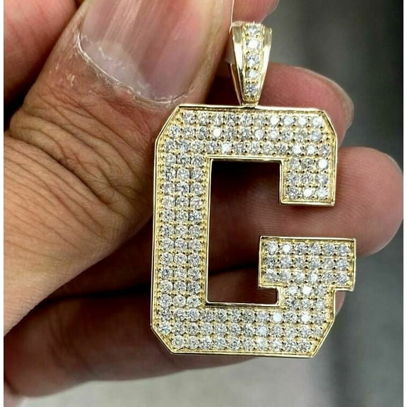 Aishvi Jewels 1.50Ct Round Cut Real Moissanite ''G'' Letter Initial Pendant 14K Yellow Gold Plated