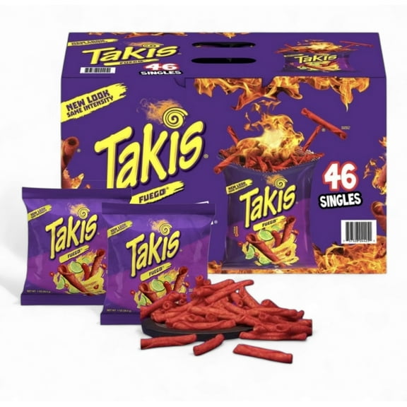 Takis-Fuego Rolled Spicy Tortilla Chips(46 Pack), Hot Chili Pepper Lime Flavored, Snack Box, Party Snack Custom Bundled by MOOCHI