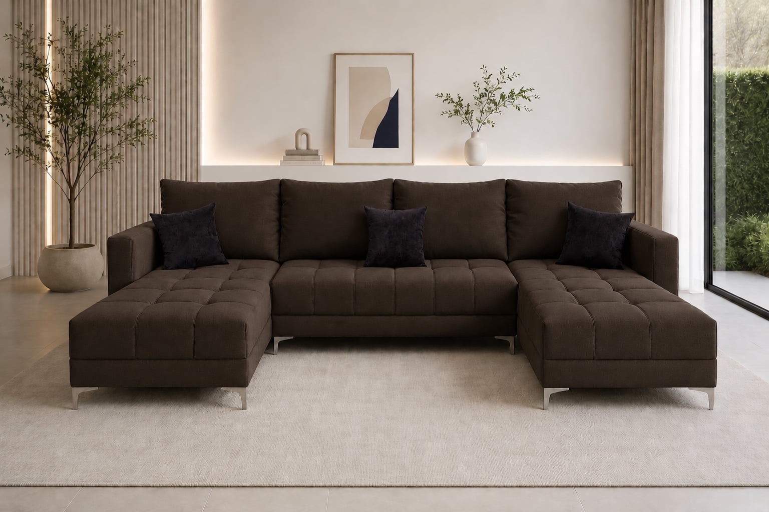 Sala Esquinera Modular en U El Bazar Store Lucerna Lino Chocolate 180x350x180 cm 3 Piezas
