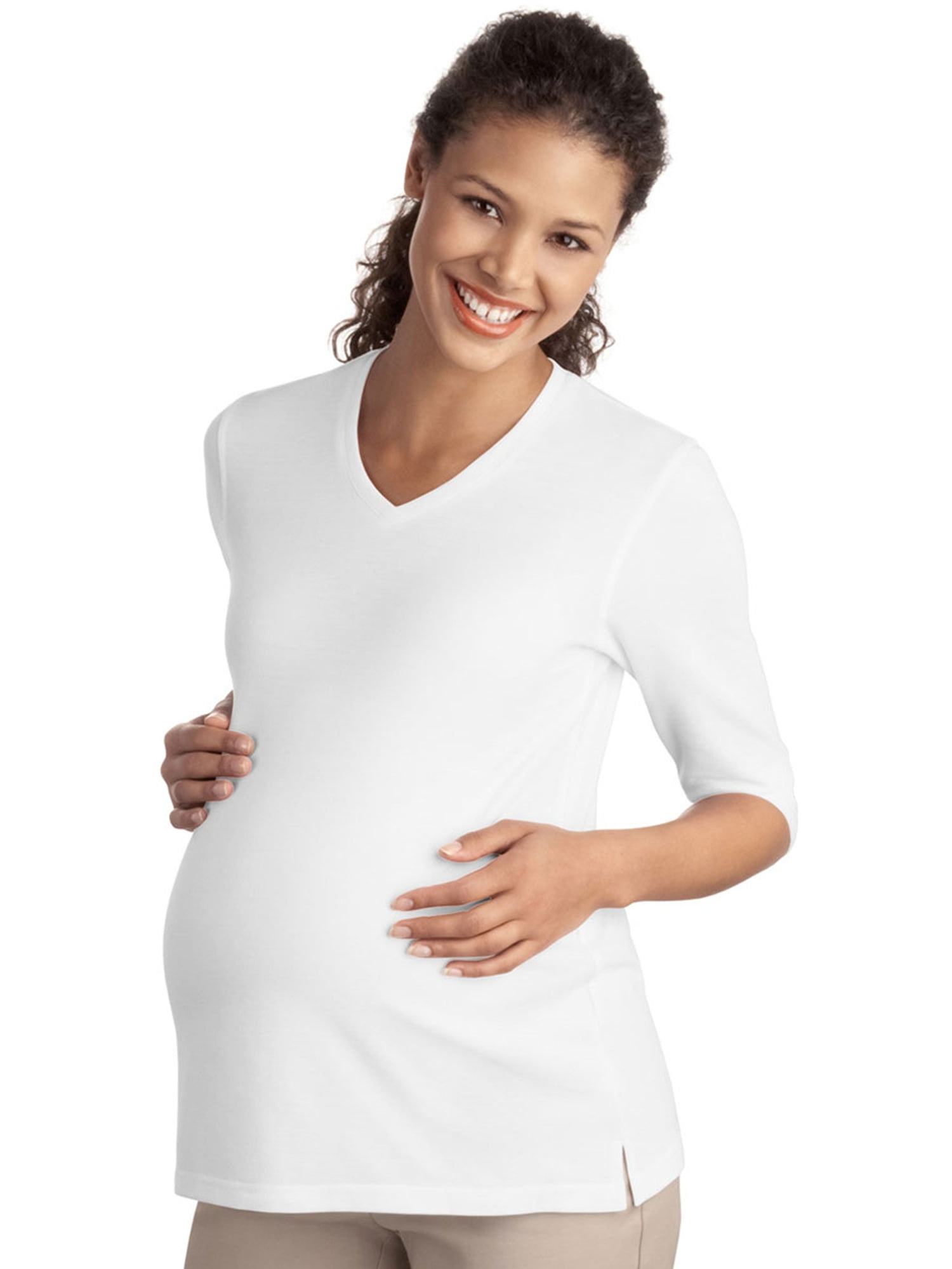 L561M Port Authority Women's Silk Touch Maternity Quarter Sleeve V Neck T-Shirt 