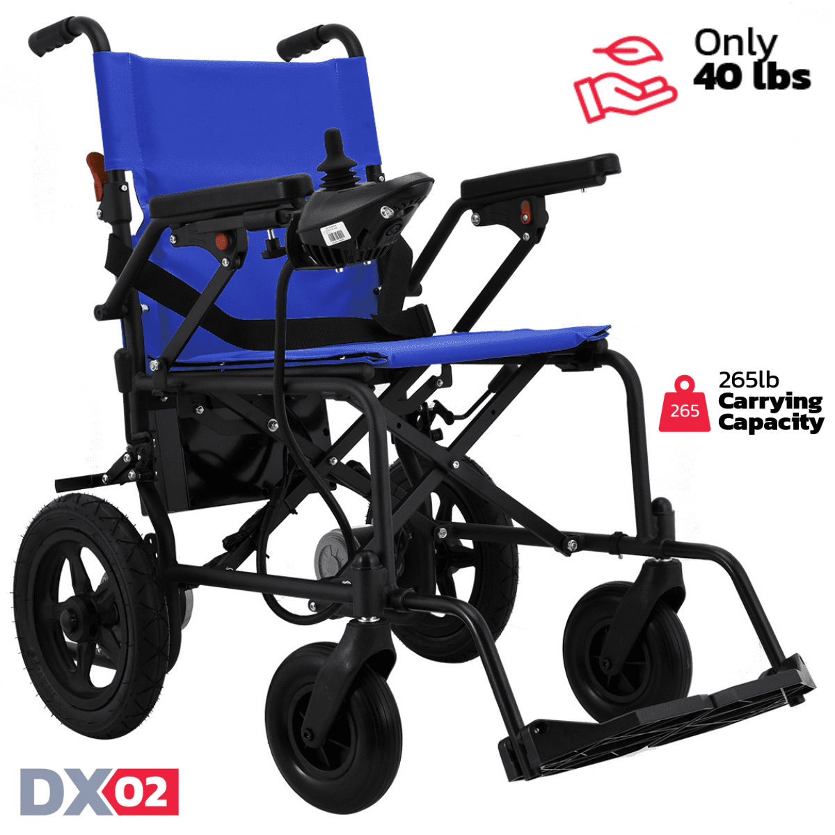 Rubicon DX03- Lightweight (Only 40lbs) Foldable Electric Wheelchair for Seniors - 12 mi Long Cruise Range with 500W Powerful Motor - Airline Approved with Detachable Battery_Blue