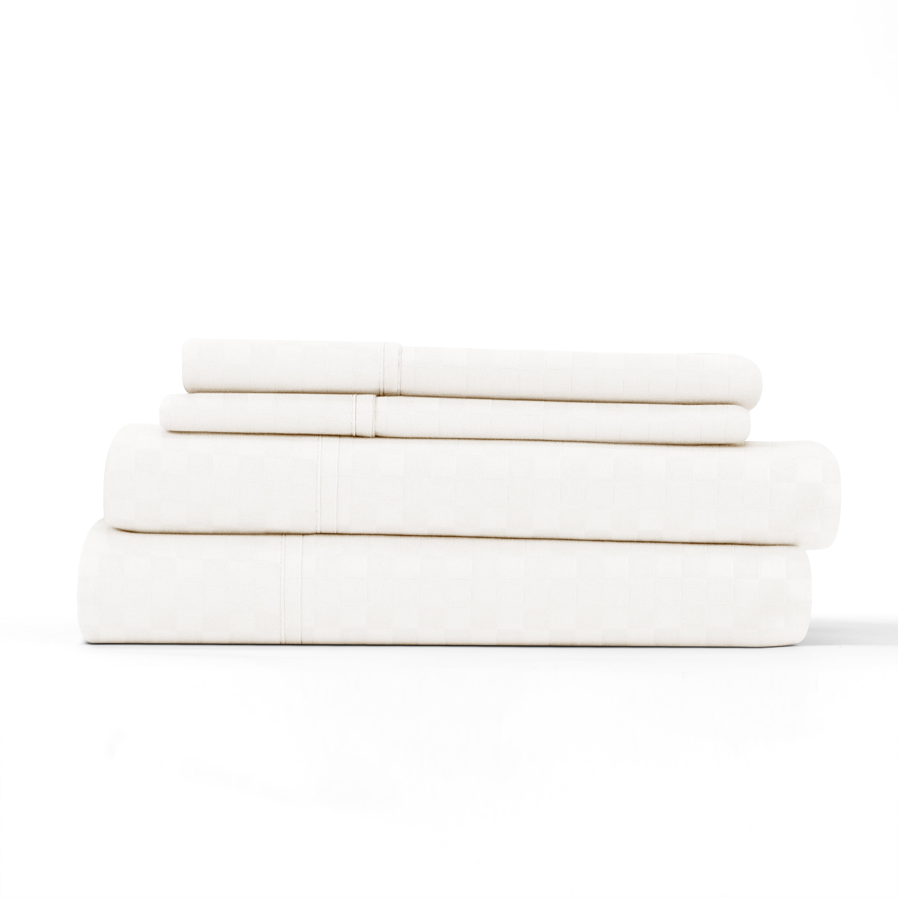 Noble Linens 4 Piece Ivory Checkered Embossed Bed Sheet Set, King