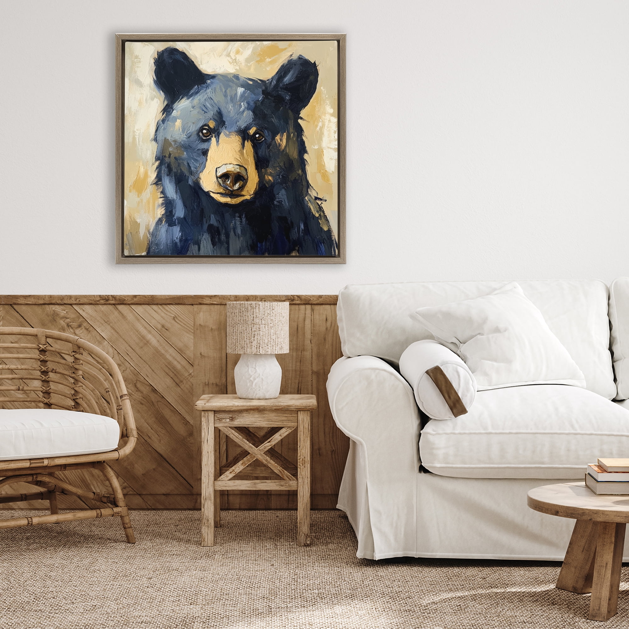 Stupell Industries Big Bear with Brushstrokes Brown Framed Floater Canvas Wall Art, design by Petal Prints Design