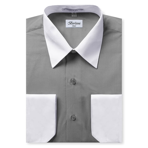 Berlioni Italy Men's Long Sleeve Two Tone Premium Dress Shirt