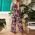 thumbnail image 6 of Linen Overalls for Women Plus Size Fit Casual Floral Printed Linen Jumpsuits High Waist Wide Adjustable Bib Overall Red 3XL, 6 of 6