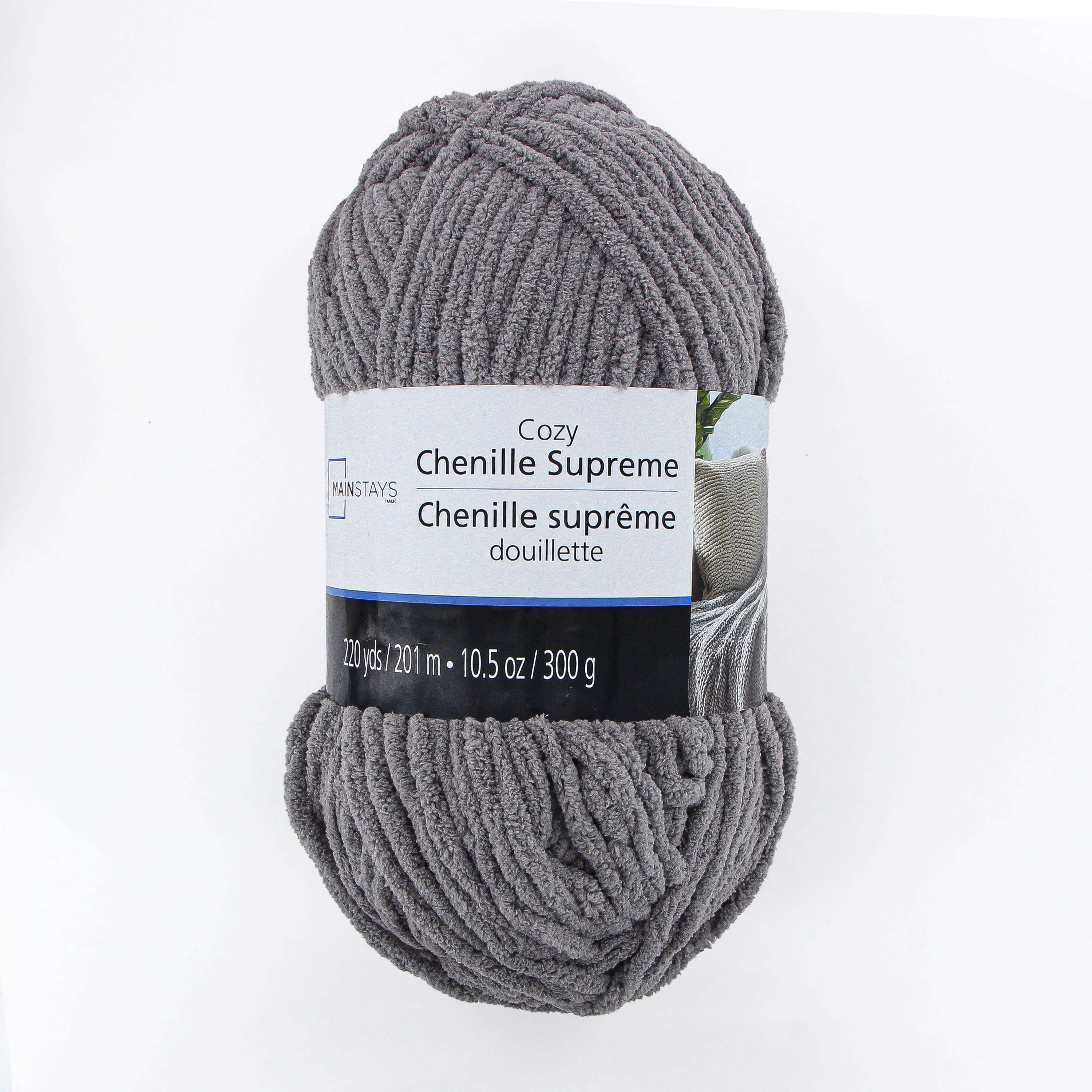 MAINSTAYS Cozy Chenille Supreme, 201m (220 yds), 300g (10.5 oz), 100% Polyester, Dark Grey