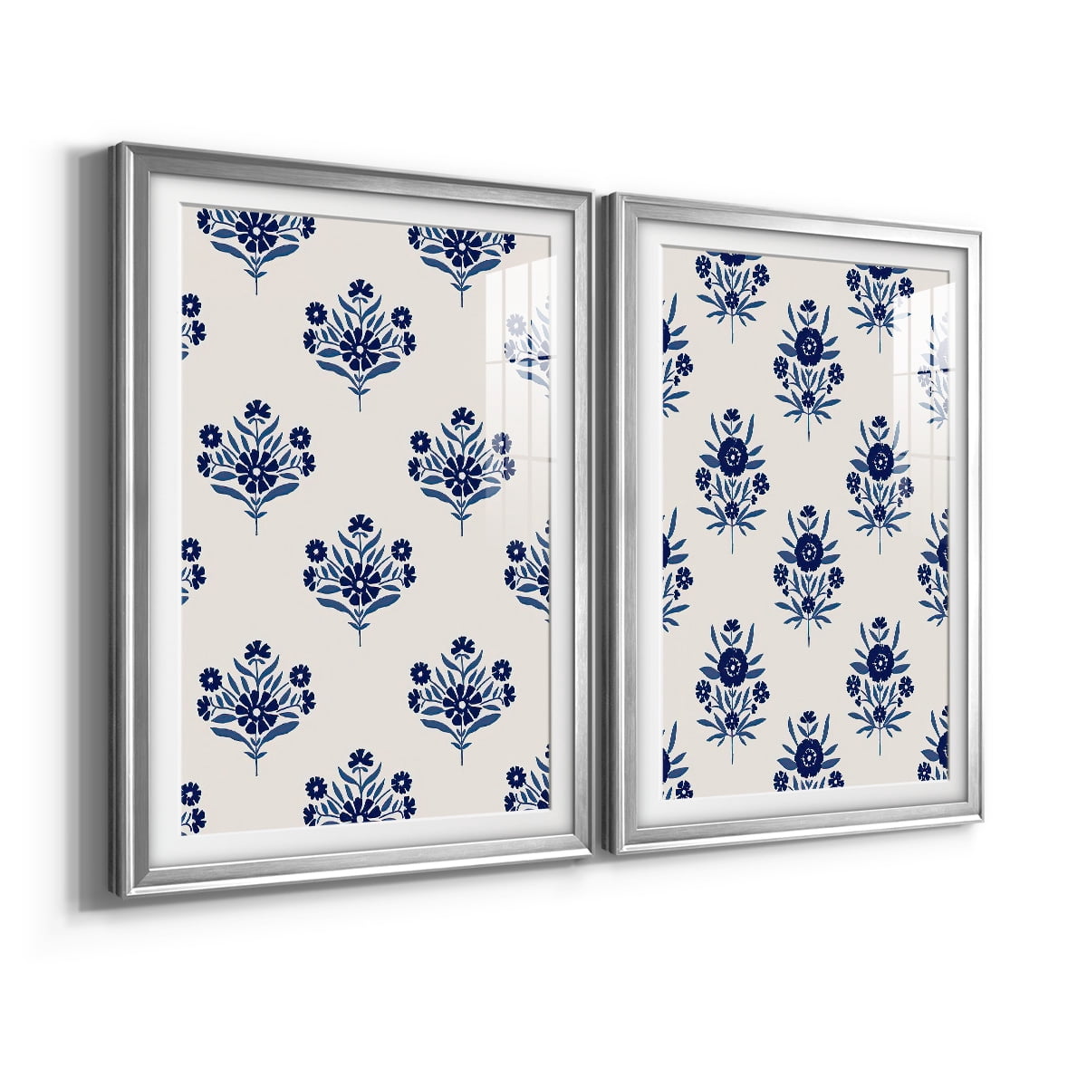 Wexford Home Indigo Bloom Pattern I Premium Framed Print, 30.5" x 42.5" - Ready to Hang, Silver (Set of 2)