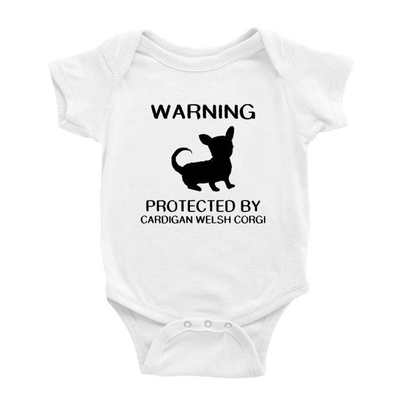 Warning: Protected by A Cardigan Welsh Corgi Dog Funny Baby Rompers Baby Clothes (White,6-12 Months)