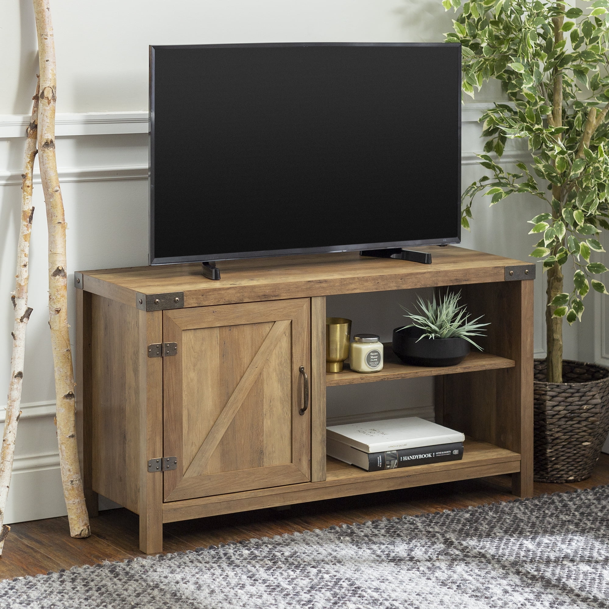 Manor Park Barn Door TV Stand for TVs up to 48", Rustic Oak Walmart