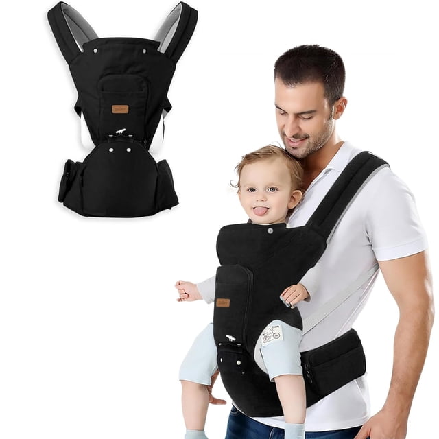 SHIMY Canguro para Bebé, Cangurera Portabebé Tipo lar para Niños de 0 a 36 Meses, Mochila Ergonómica con Soporte para Cintura, Múltiples Compartimentos con Cierre, Ajustable a Varias Posiciones