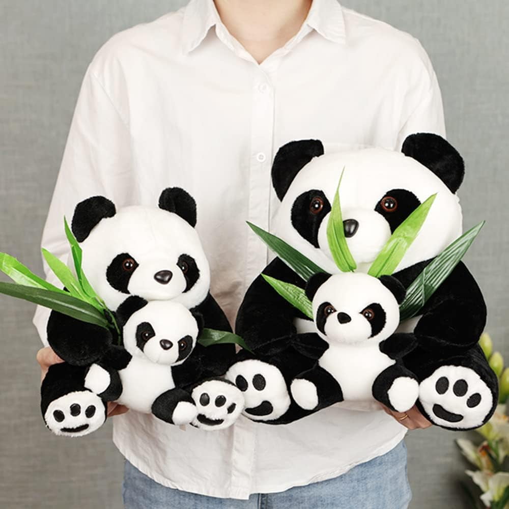 TYMZDYN 12" Plush Panda Stuffed Animals with Panda Baby Soft Toy, Native Mom & Baby Plush Bamboo Panda