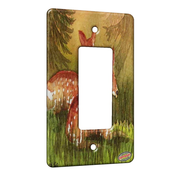 KuzmarK™ 1 Gang Rocker Wall Plate - Whitetail Deer Twin Fawns Wildlife Art by Denise Every