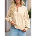 thumbnail image 6 of Women'S Button Crew Neck Sweater Fall Long Sleeve Henley Shirts Trendy Loose Knit Pullover Tops Cream White M, 6 of 8