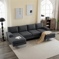 UNBRAND Convertible Sectional Sofa 110" U-Shape Sofa Couch 4-Seat Couch with Chaise Fabric Upholstered for Living Room, Apartment, Office, Dark Gray