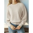 thumbnail image 6 of Women Striped Sweater Long Sleeve Fall Round Neck Pullover Knit Tops Cute Casual Oversized Y2K Clothes Solid Apricot L, 6 of 9