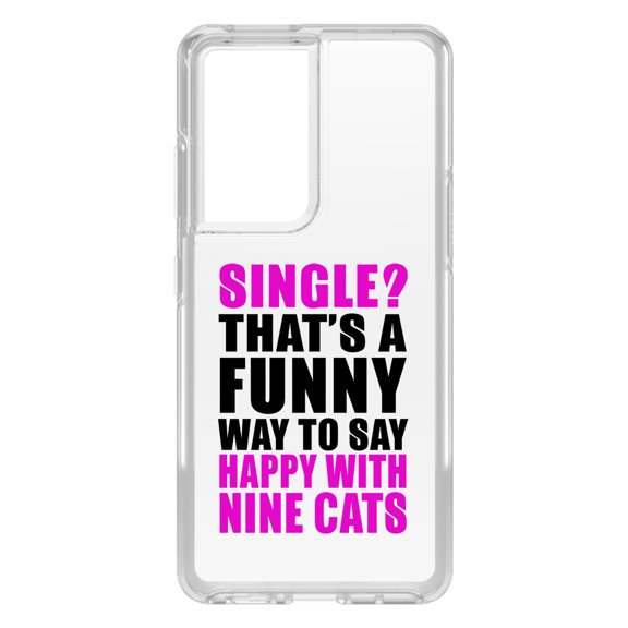 DistinctInk Clear Shockproof Hybrid Case for Galaxy S21 ULTRA 5G (6.8" Screen) - TPU Bumper Acrylic Back Tempered Glass Screen Protector - Single? Happy with Nine Cats