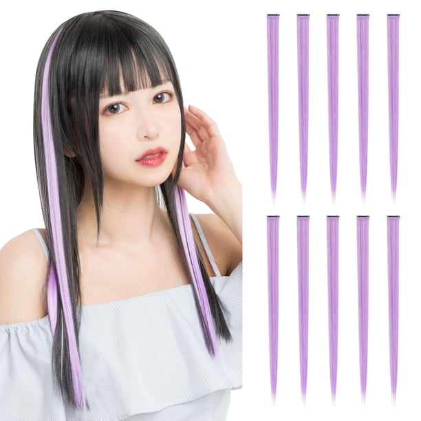CLASSE 10 extensiones de cabello de colores con clip de 22 pulgadas, colores destacados para fiestas, resistentes al calor, rectas, largas, para mujeres, niños, niñas, perfecto para Halloween, Navidad