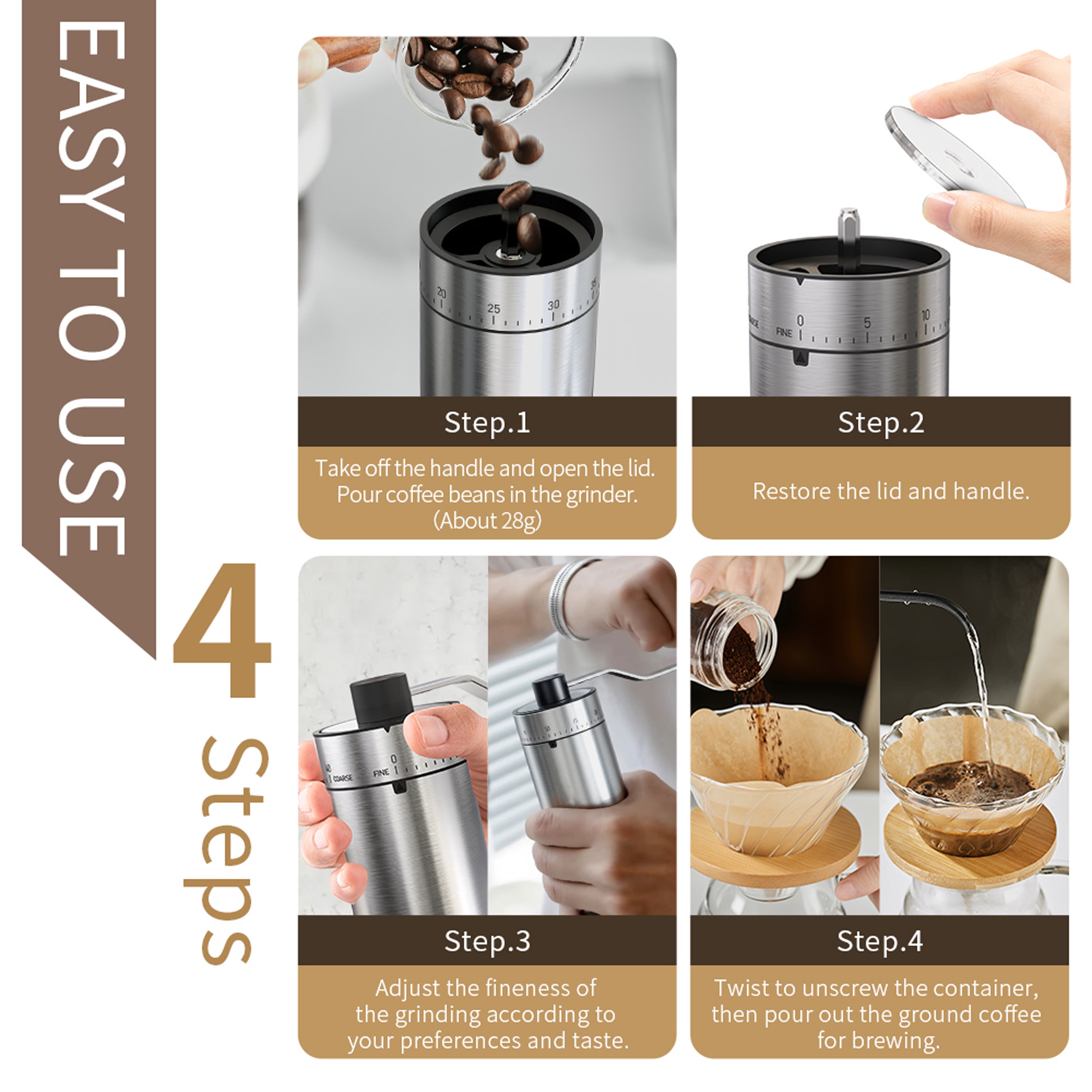 MSAS Manual Coffee Grinder – 40 External Adjustable Settings Ceramic Burr, Portable Stainless Steel Hand Mill for Travel & Espresso