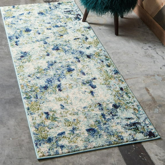 Unique Loom Chromatic Collection Area Rug - Champagne (2' 7" x 10' Runner Light Blue/Blue)