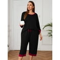 thumbnail image 6 of SHOWMALL Women Plus Pajama Sets 3/4 Sleeves Crew-Neck Tops and Loose Capri Pants Lounge Set Soft Sleepwear, 6 of 8
