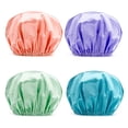 thumbnail image 1 of Shower Caps for Women Reusable Waterproof, 4 Pack Women Shower Caps Reusable EVA Hair Cap for Shower Double Protection Layers Elastic, Medium Size, 1 of 6