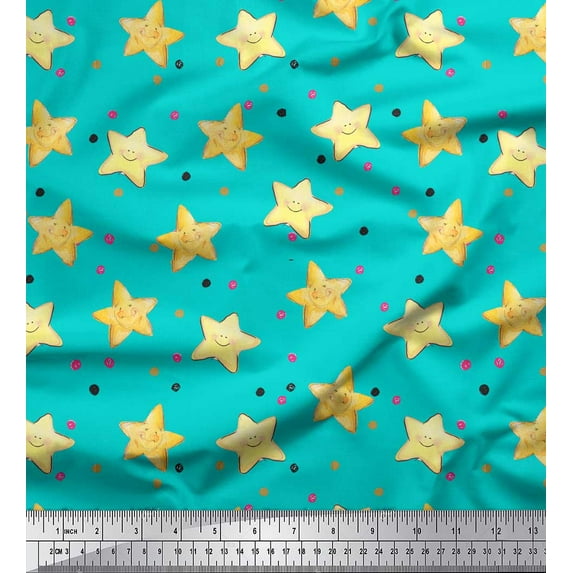 Soimoi Green Cotton Cambric Fabric Dots & Star Decor Fabric Printed Yard 42 Inch Wide