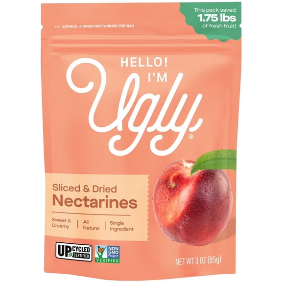Hello! I'm Ugly Dried & Sliced Nectarines, No Sugar Added Snacks, Unsweetened Dried Fruit, 3 oz