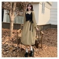 thumbnail image 4 of Vestido de manga larga, vestido de manga larga, vestido con lazo en la cintura, vestido falso de dos piezas, valor inmejorable, 4 of 9