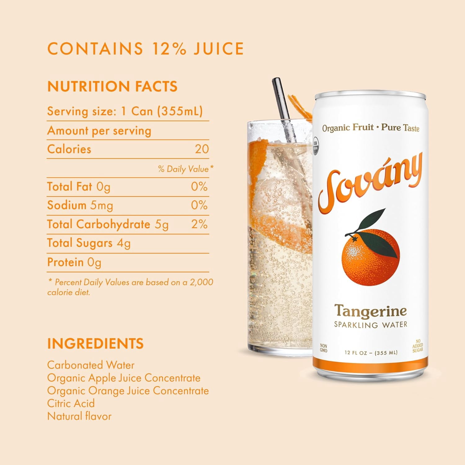 (Pack Of 6) Sovany Water Sparkling Tangerine 4 Pack 48 Fo