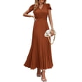 thumbnail image 1 of Vestido largo PRETTYGARDEN para mujer, cuello en V, volantes, manga corta, marrón, 1 of 8