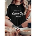 thumbnail image 1 of 1 Pce T-Shirt Graphique Maryland Ocean City Est. 1875, Col Rond Décontracté Manches Courtes, Tissu Polyester Extensible, Haut de Mode Toutes Saisons pour Femmes, 1 of 8
