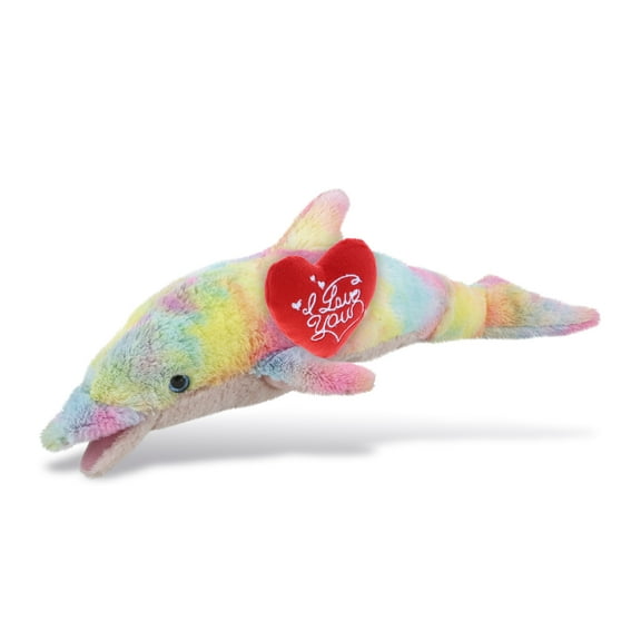 DolliBu I Love You Plush Super Soft Large Rainbow Dolphin - Cute Stuffed Animal Dolphin with Red Heart Plush for Valentines, Anniversary, Romantic Date, Boyfriend, or Girlfriend Gift - 18 Inches