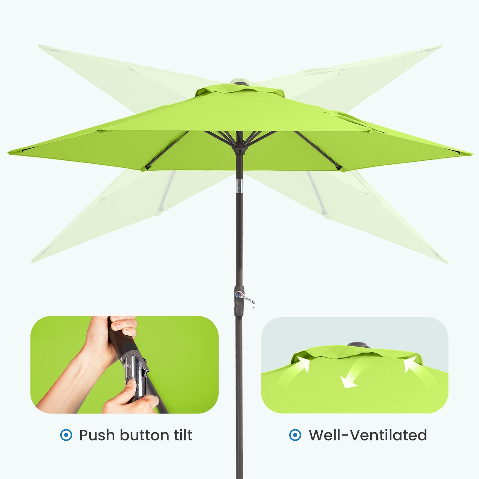 grand patio 7.5 ft uv protective outdoor market umbrella green Tempera 7.5ft Table with Push Button Tilt and Crank, Large Sun Umbrella with Sturdy Pole & Fade Resistant Canopy, Easy to Set, Forest : Patio tilt function for easy opening and closing FUNDAZE 7.5' Outdoor Market Patio