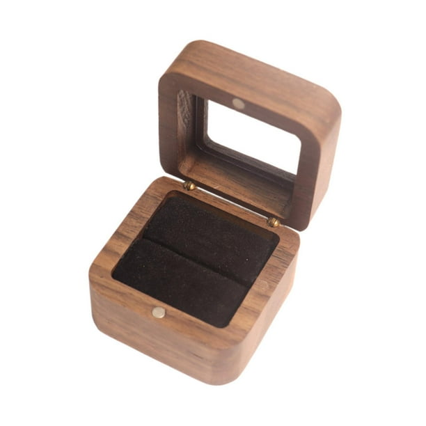 Caja de madera para anillos Fernando elegante retro negro 5,5 x 5,5 x 4 cm