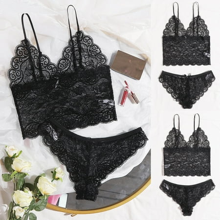 

Zpanxa Women Lingerie Corset Lace Free Wire Racy Muslin Sleepwear Underwear Tops+Briefs Black XL