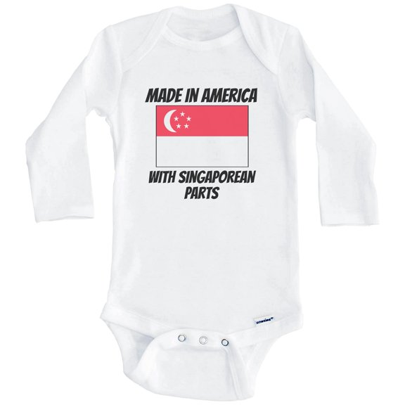 Made In America With Singaporean Parts Singapore Flag Funny One Piece Baby Bodysuit (Long Sleeve), 0-3 Months White
