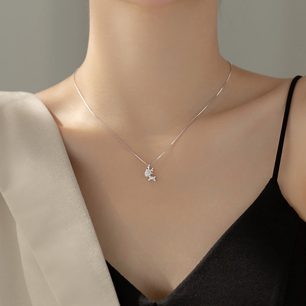 Reindeer Glitter Pendant Necklace 925 Sterling Silver Xmas Jewelry Christmas Gifts for her, Stocking Filler