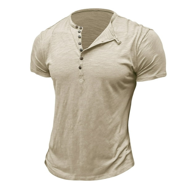 pstuiky camiseta de hombre, Camiseta de manga corta para hombre, estilo casual, lisa, con cuello redondo y botones camisetas de hombre s