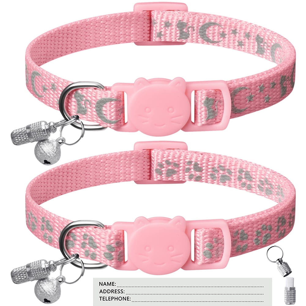 2 Pack Cat Collars, Reflective Safety Cat Collar with Bell and Name Tag, Breakaway Adjustable
