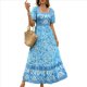 thumbnail image 1 of Vestido Informal, Fluido, con Estampado Floral Bohemio, de Corta y Corte Escalonado para Mujer (Verano 2025) Azul M, 1 of 9