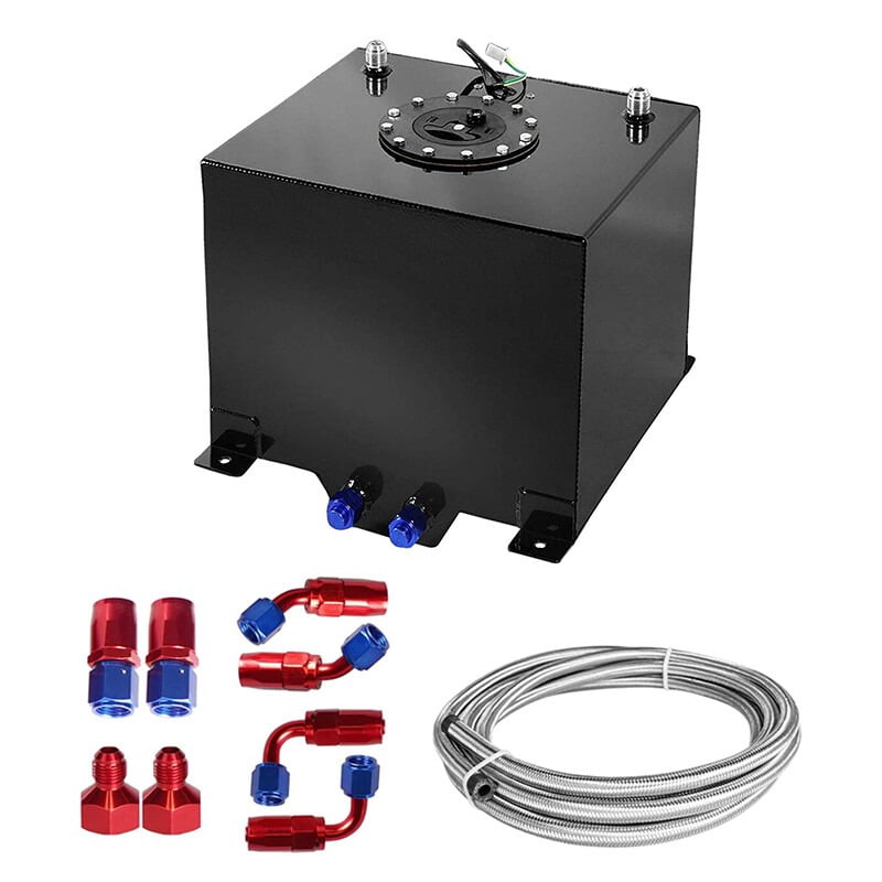 YIUIY 8 GALLON BLACK ALUMINUM FUEL CELL GAS TANK+CAP+LEVEL SENDER+STEEL FUEL LINE KIT
