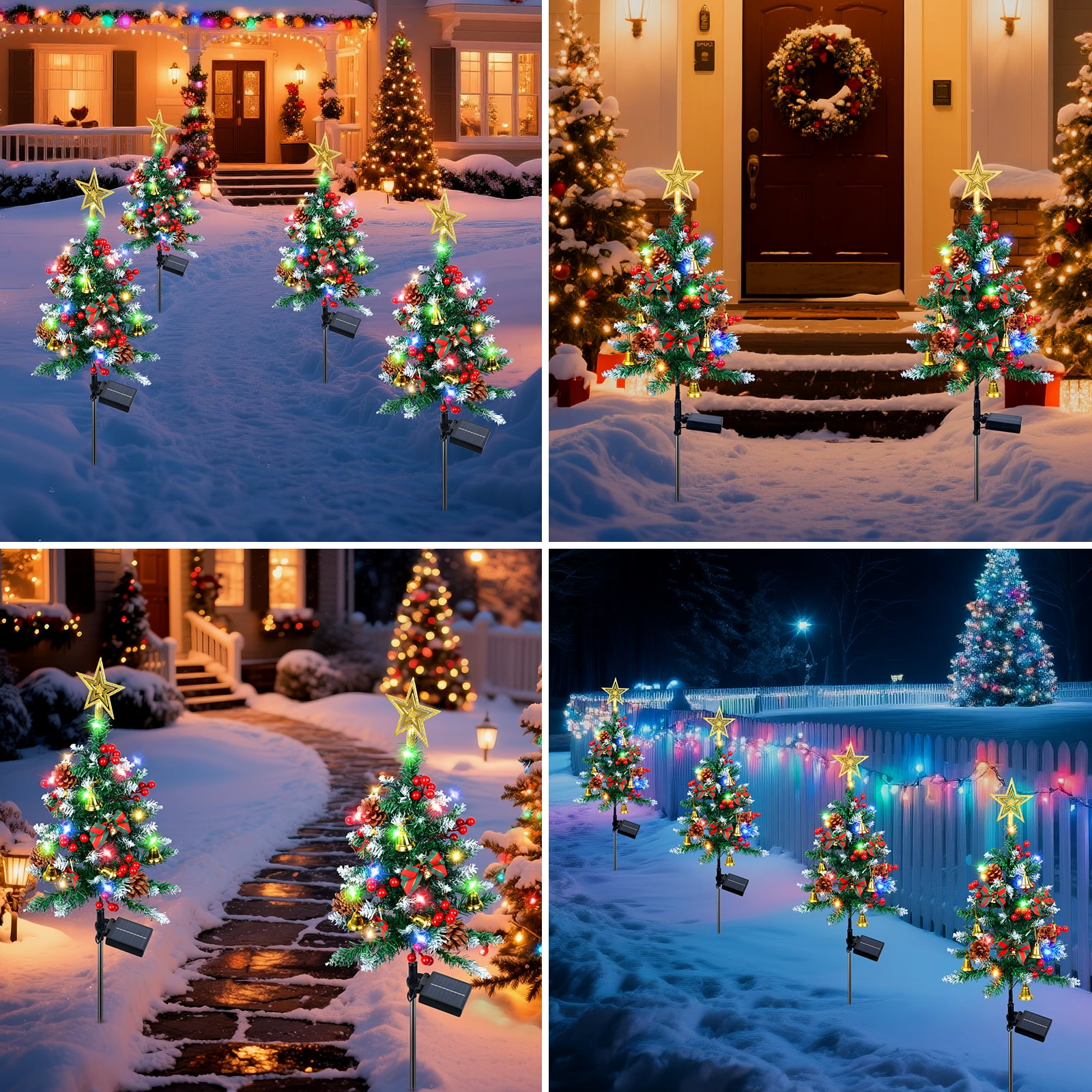 Ninonly 2 Pack Solar Christmas Trees Lights, 33.5 Inch Solar Garden Lights, 8 Modes Solar Powered Christmas Star Topper Landscape Light, Waterproof Xmas Tree Yard Decor Outdoor for Pathway Lawn Patio