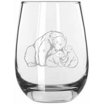 Polar Bear with Cubs Zoo Animal Themed Etched 15.25oz Libbey Stemless Wine Glass