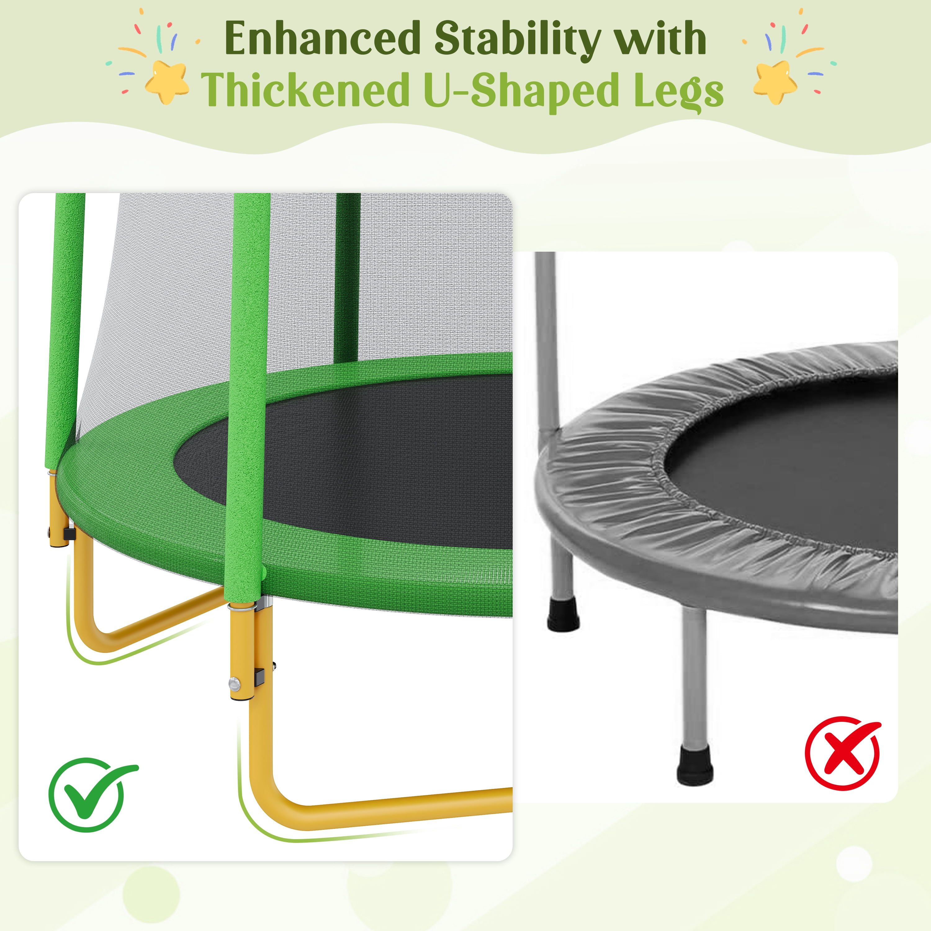 5.5 FT Kids Trampoline with Safety Enclosure Net, U-Shaped Steel Legs & Foam Poles, Heavy Duty Mini Trampoline for Indoor Outdoor Toddler Play