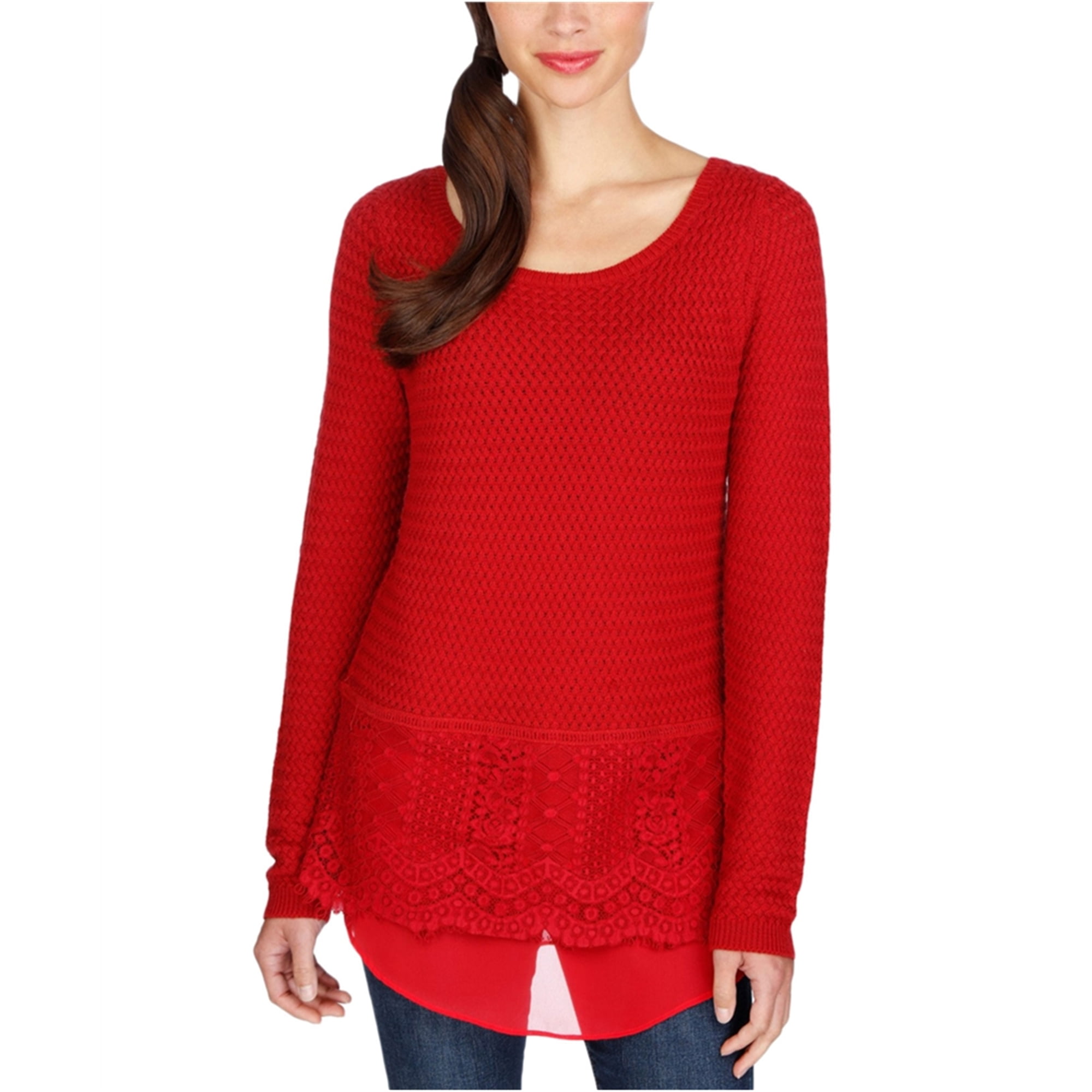 Lucky Brand Lucky Brand Womens Lace Trim Knit Sweater
