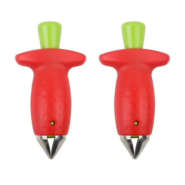 Strawberry Huller Fruit Slicer Set, Red/Green, quick Remove Strawberry berry Stem Tool, Kitchen Tools and picnic Gadgets,(2packs)