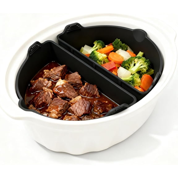 Silicone Slow Cooker Divider Insert for 6-8 Quart Oval Crock Pot, Reusable Heat Resistant Liners, Cook Two Meals at Once without Mixing Flavors, BPA-Free, Dishwasher Safe (Black, 2-Pack)