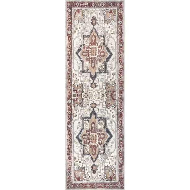 nuLOOM Miley Machine Washable Traditional Medallion Runner Rug, 2' 6" x