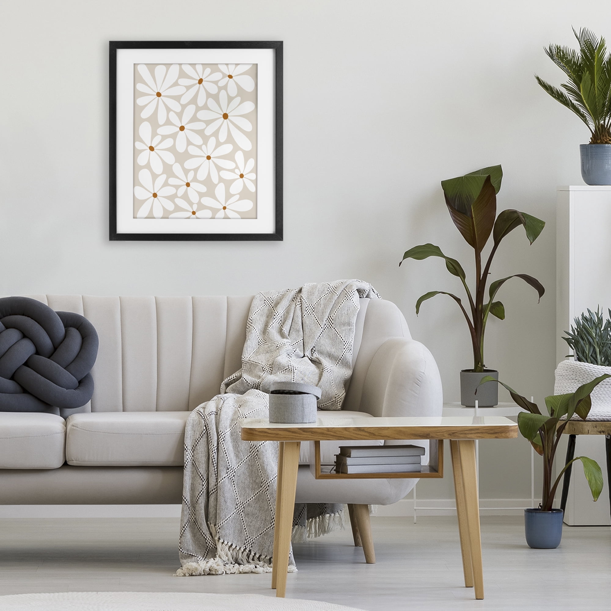 Stupell Industries Beige & White Daisies Black Framed Print Under Glass, design by Susan Ball
