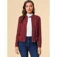 thumbnail image 2 of Chaqueta corta de motociclista con cuello alto Piel sintética asimétrica con cremallera frontal para mujer borgoña M, 2 of 6